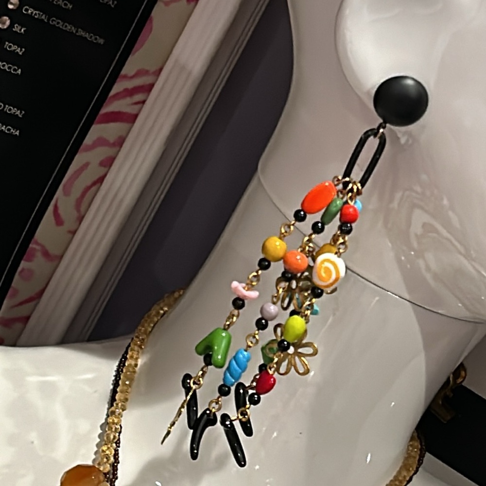 Long, Dramatic Colorful Glass Beaded Earrings-Boutique - Picture 6 of 6